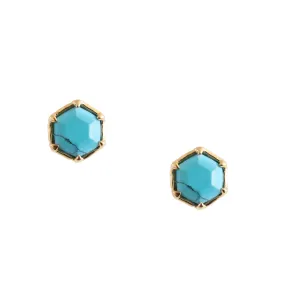 Mini Grace Hexagon Stud Earrings - Turquoise & Gold