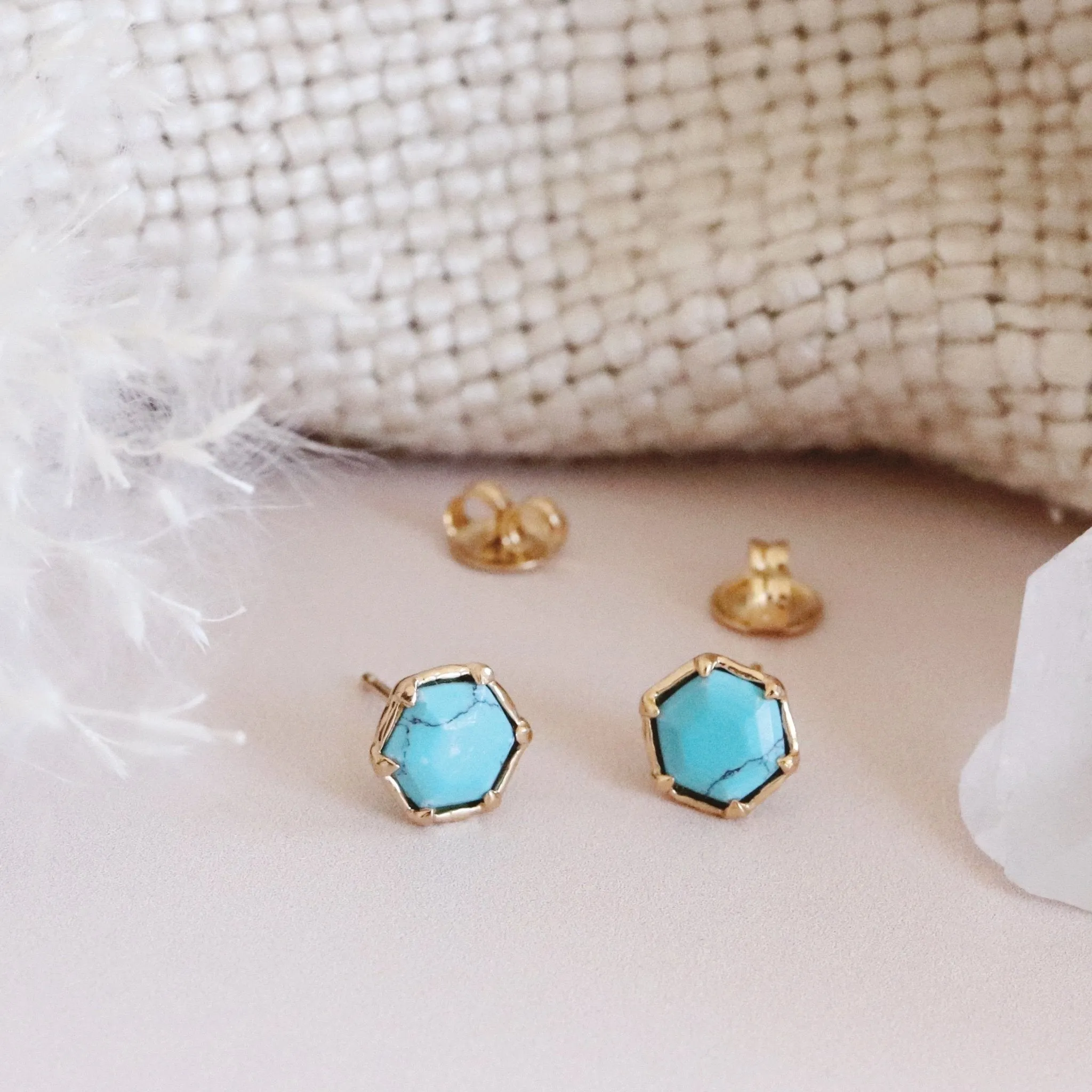 Mini Grace Hexagon Stud Earrings - Turquoise & Gold