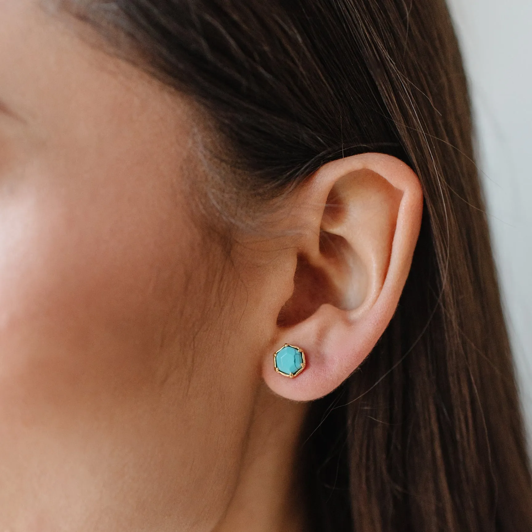 Mini Grace Hexagon Stud Earrings - Turquoise & Gold