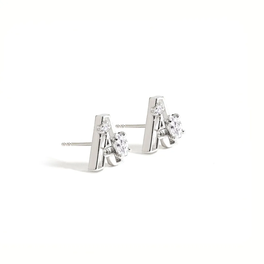 Mini New Alphabet Stud Earrings [White gold]