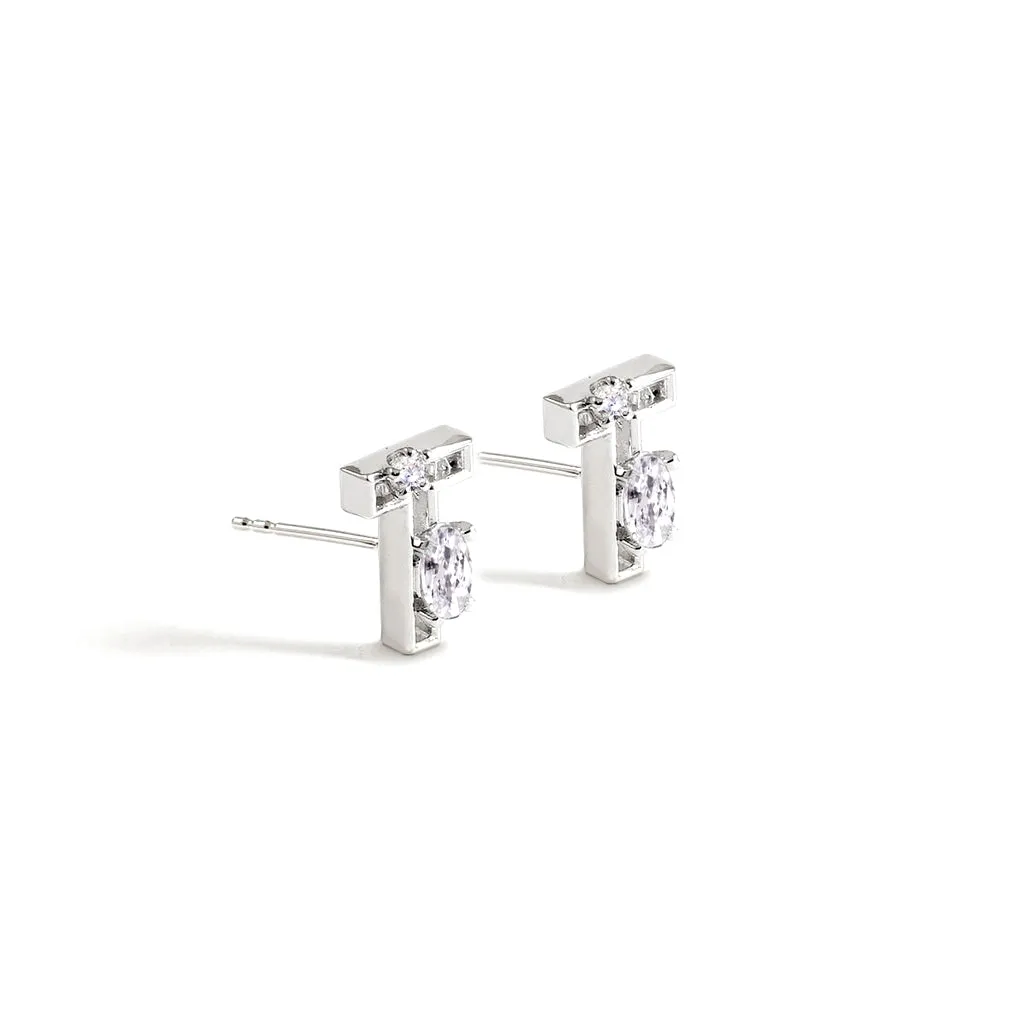 Mini New Alphabet Stud Earrings [White gold]