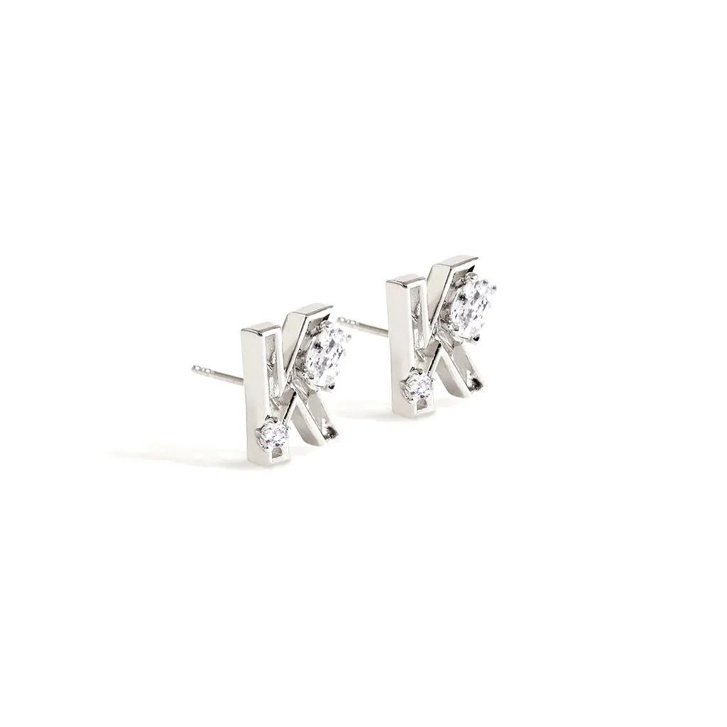 Mini New Alphabet Stud Earrings [White gold]