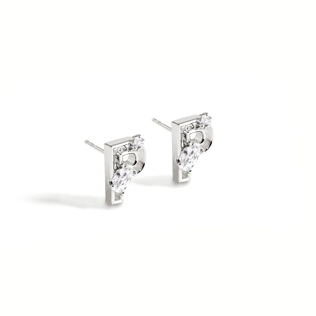 Mini New Alphabet Stud Earrings [White gold]