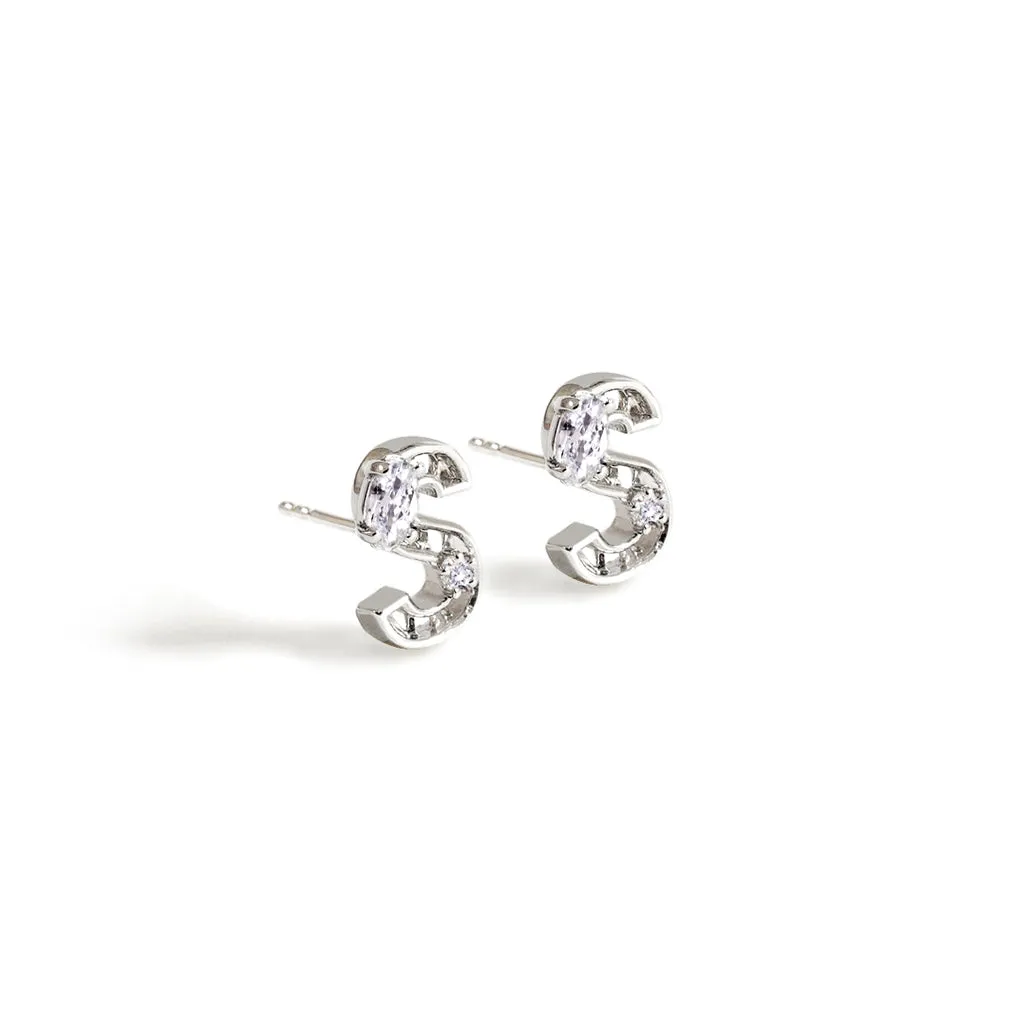 Mini New Alphabet Stud Earrings [White gold]