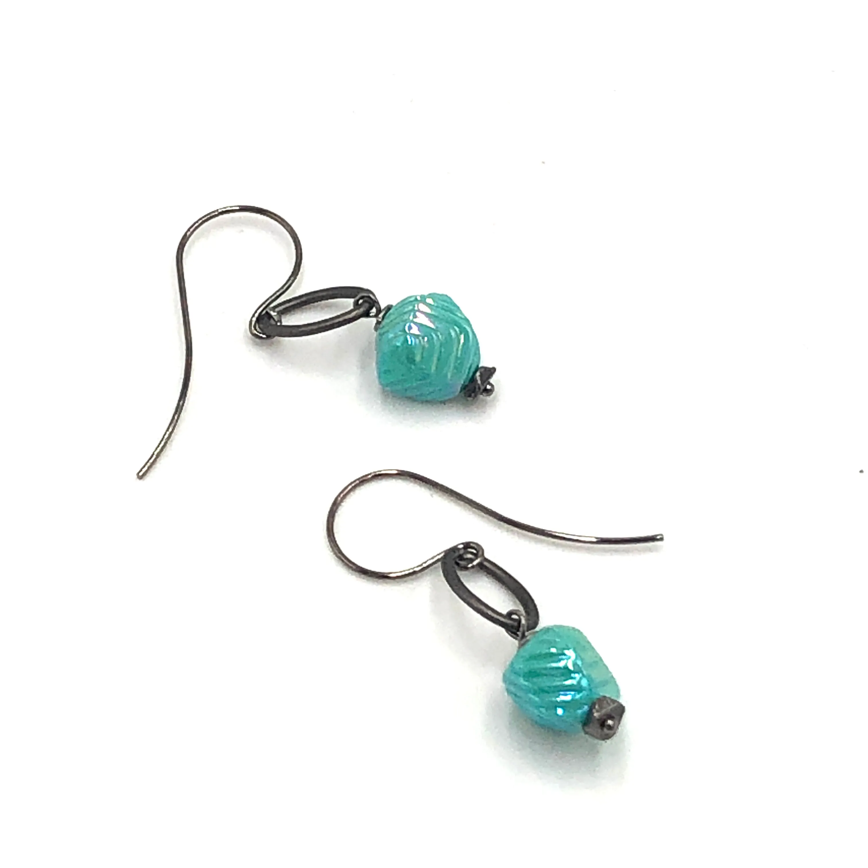 Mint Cyan Deco Link Earrings