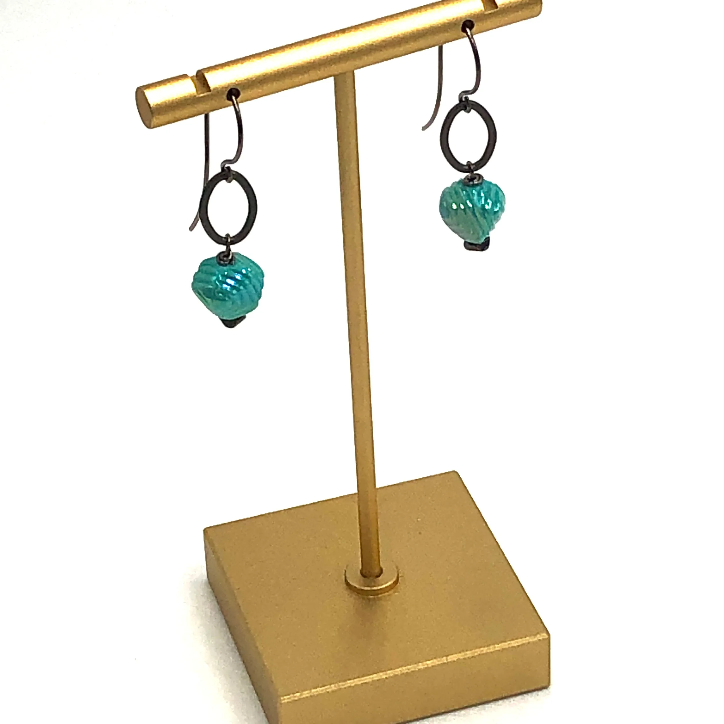 Mint Cyan Deco Link Earrings