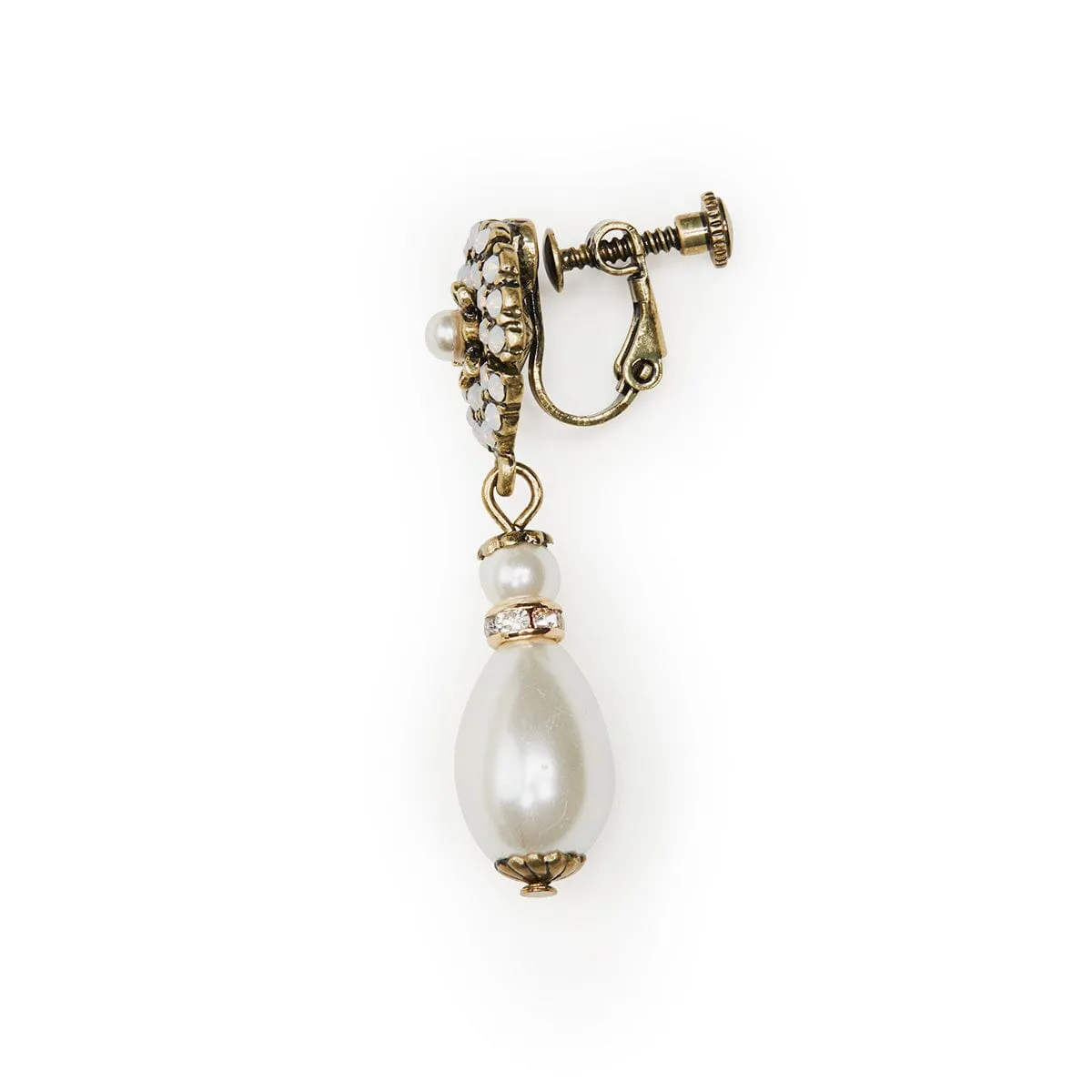 Miriam Haskell Inspired Clip On Earrings: Vintage Pearl & Crystal Drop Clip On Earrings