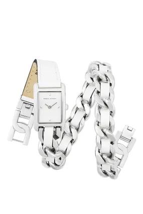 Moment Silver Tone Double Wrap Watch, 19x30mm