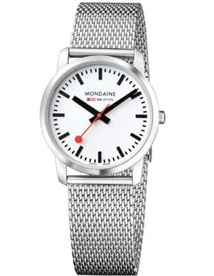 Mondaine Ladies Simply Elegant Watch - White Dial - Mesh  Bracelet - 36mm Case