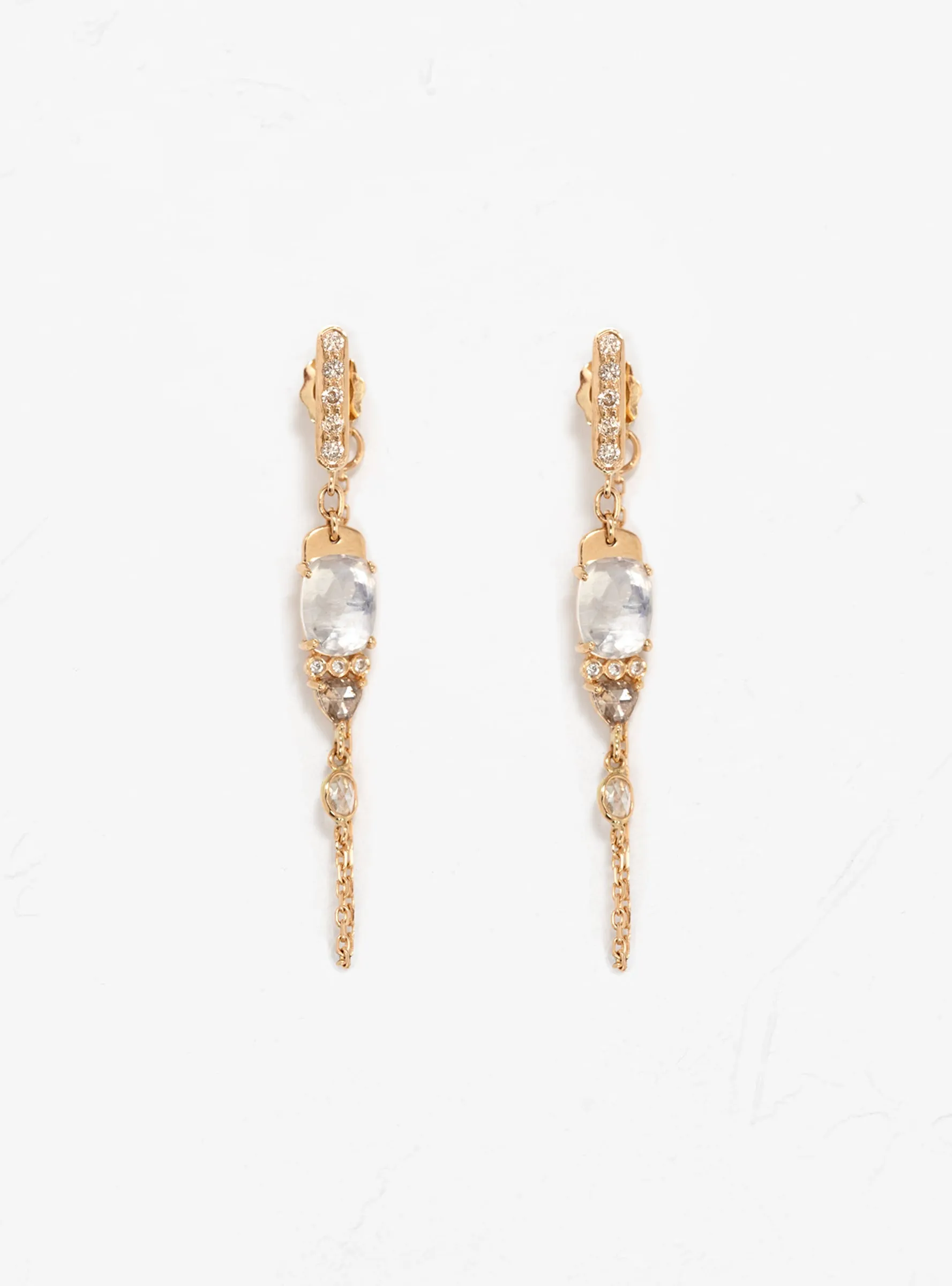 Moonstone & Diamonds Long Earrings Gold