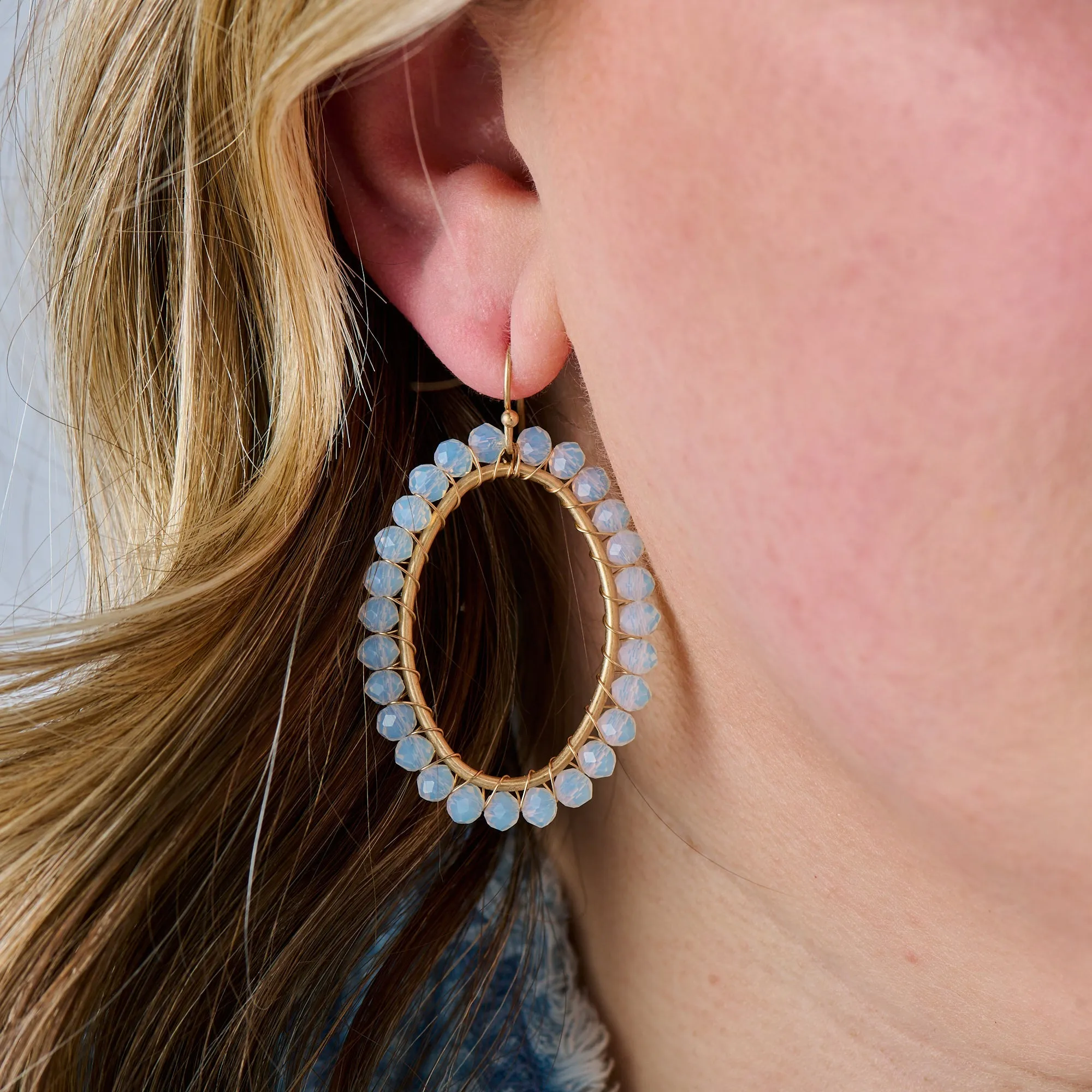 Moonstone Beaded Hoop Earrings