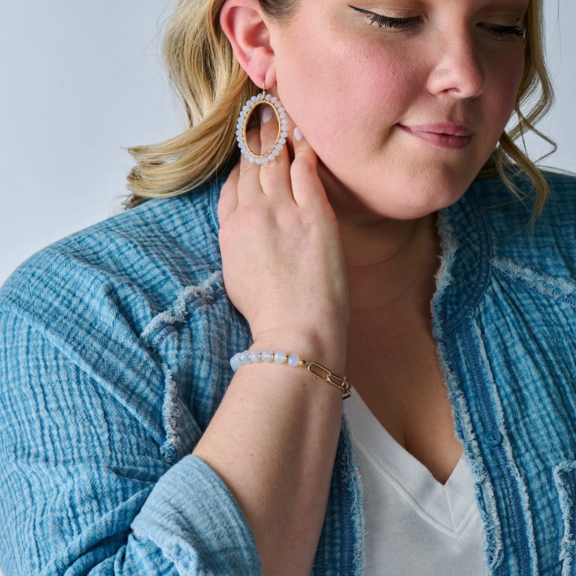 Moonstone Beaded Hoop Earrings