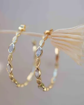 Moonstone Hoop Earrings 18k Gold Plated Earrings ~ ME208