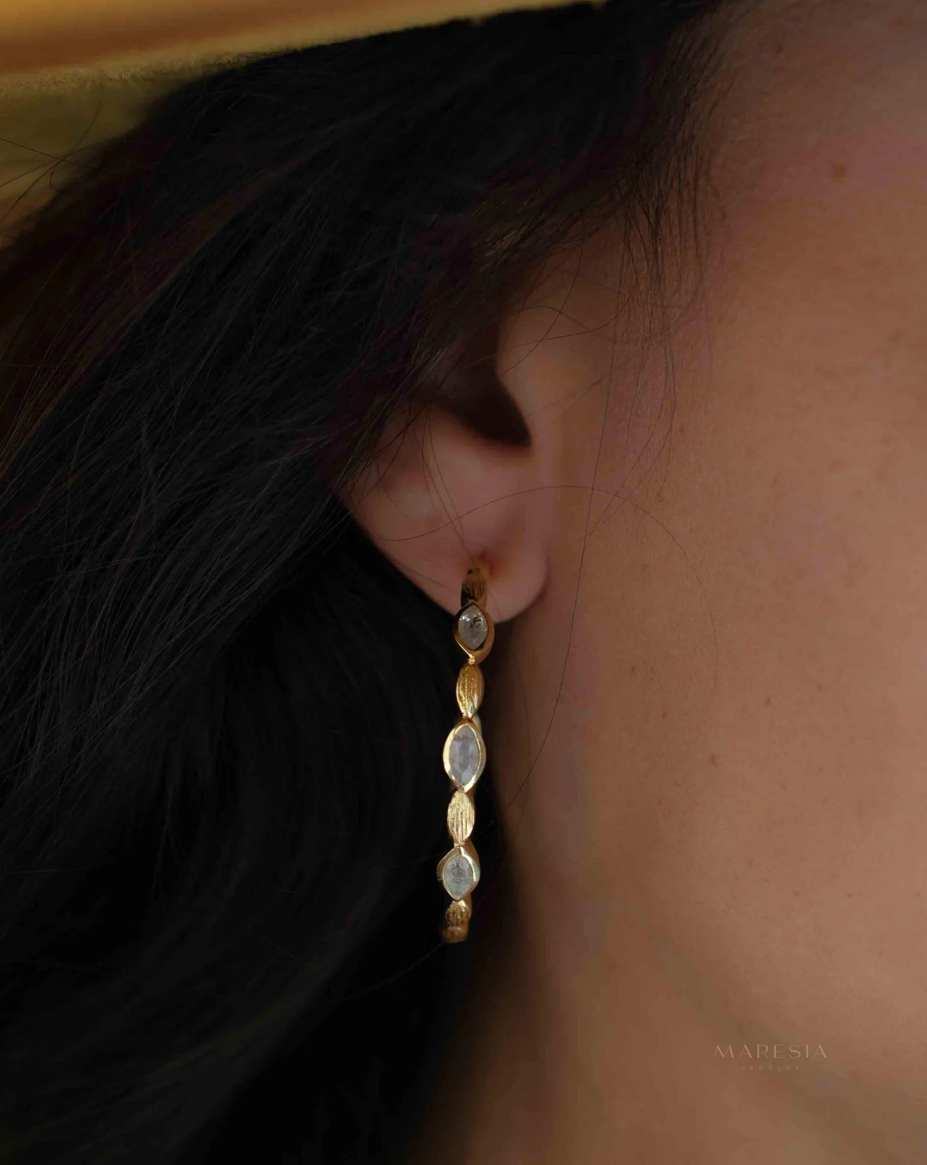 Moonstone Hoop Earrings 18k Gold Plated Earrings ~ ME208