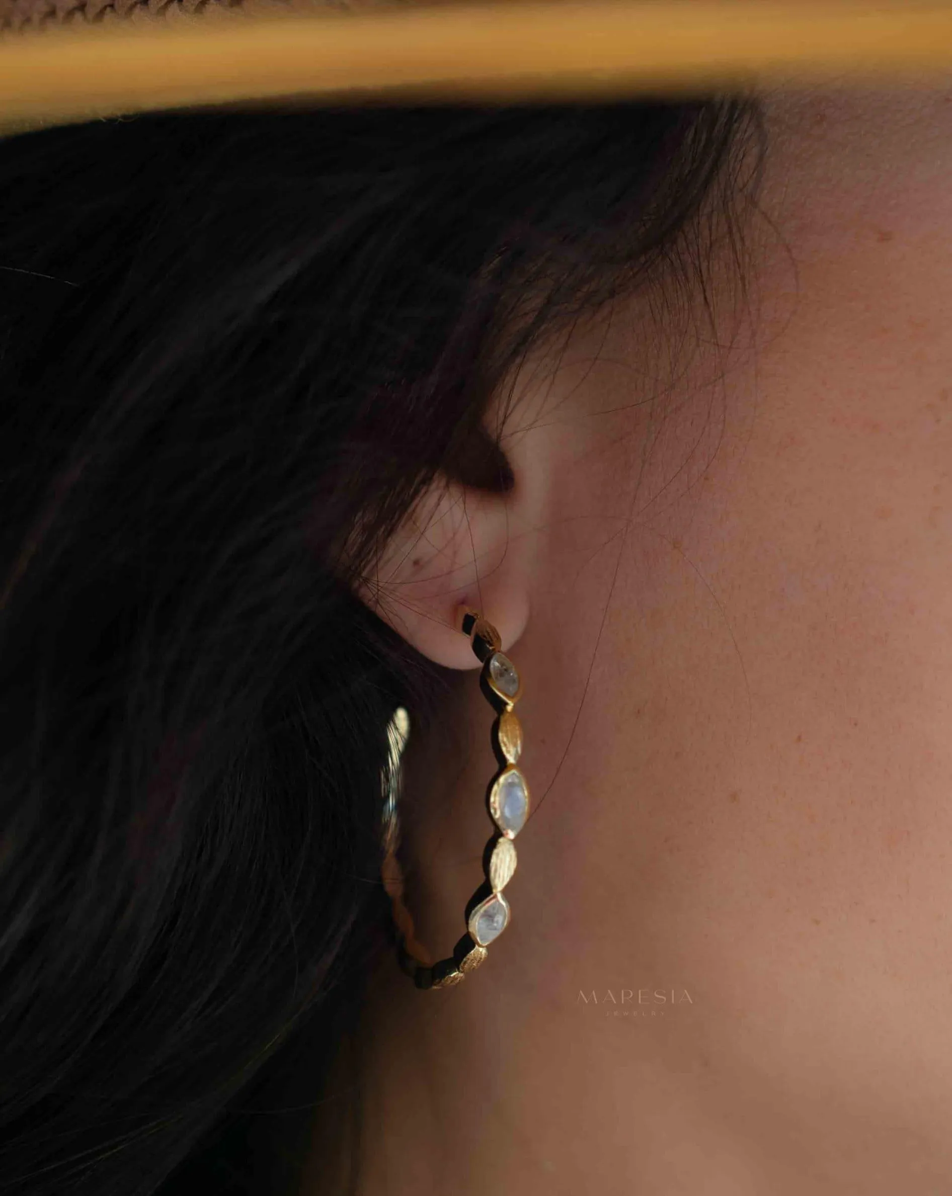 Moonstone Hoop Earrings 18k Gold Plated Earrings ~ ME208