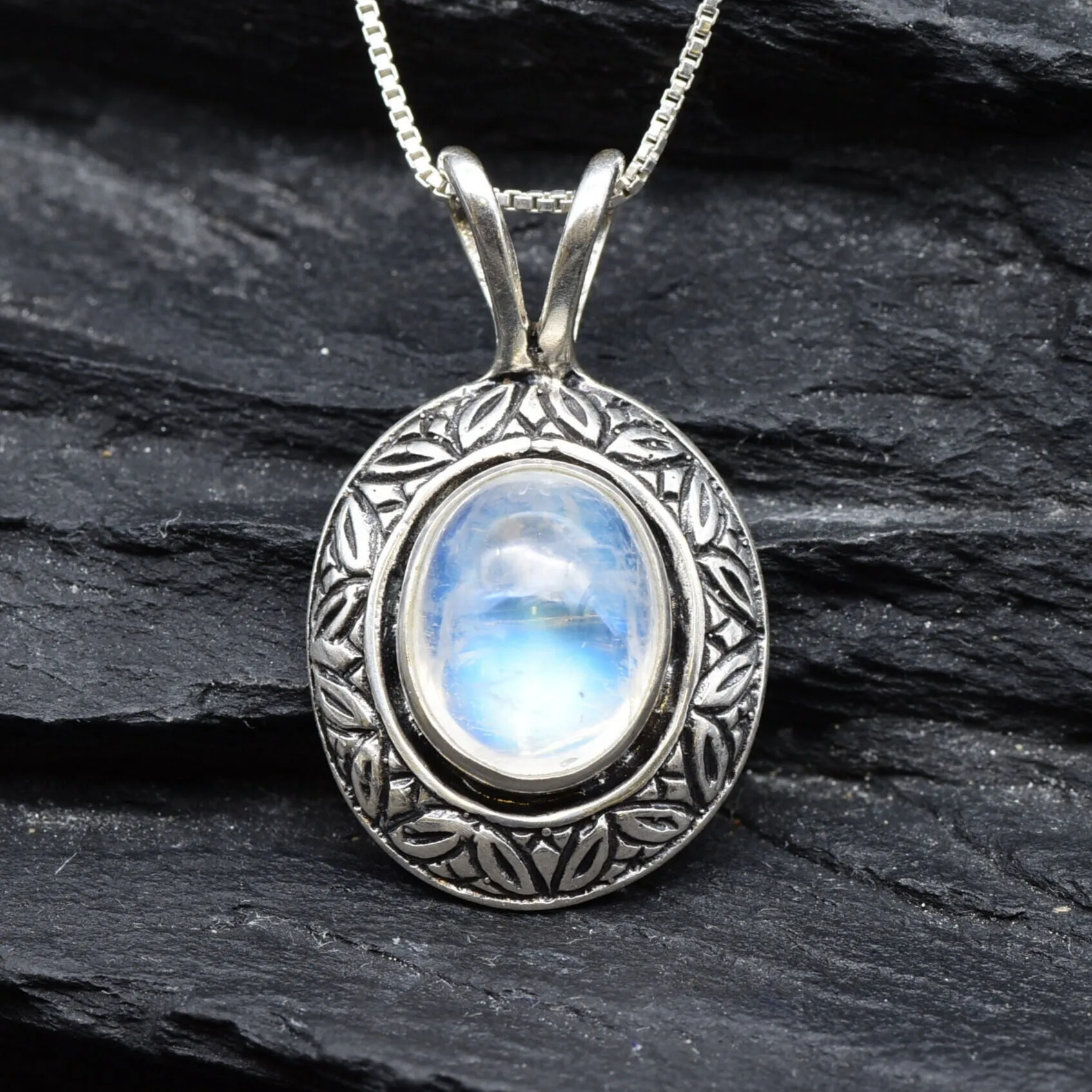 Moonstone Pendant - Vintage Oval Necklace - White Boho Necklace