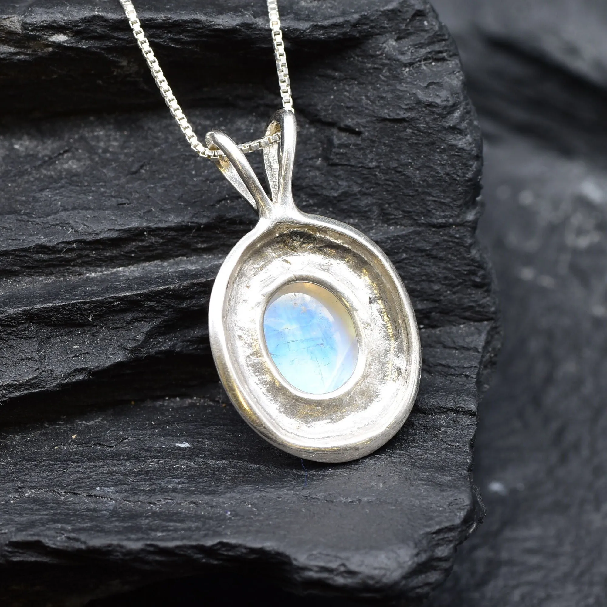 Moonstone Pendant - Vintage Oval Necklace - White Boho Necklace