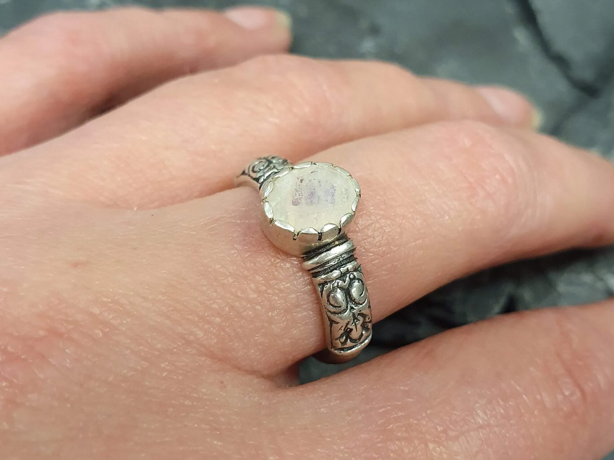 Moonstone Ring - Boho Silver Band - June Birthstone Ring