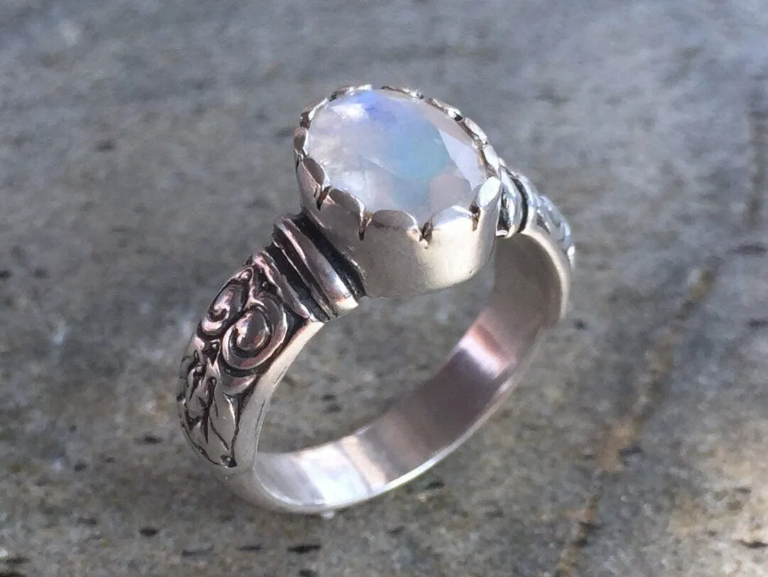 Moonstone Ring - Boho Silver Band - June Birthstone Ring