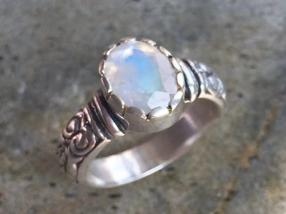 Moonstone Ring - Boho Silver Band - June Birthstone Ring