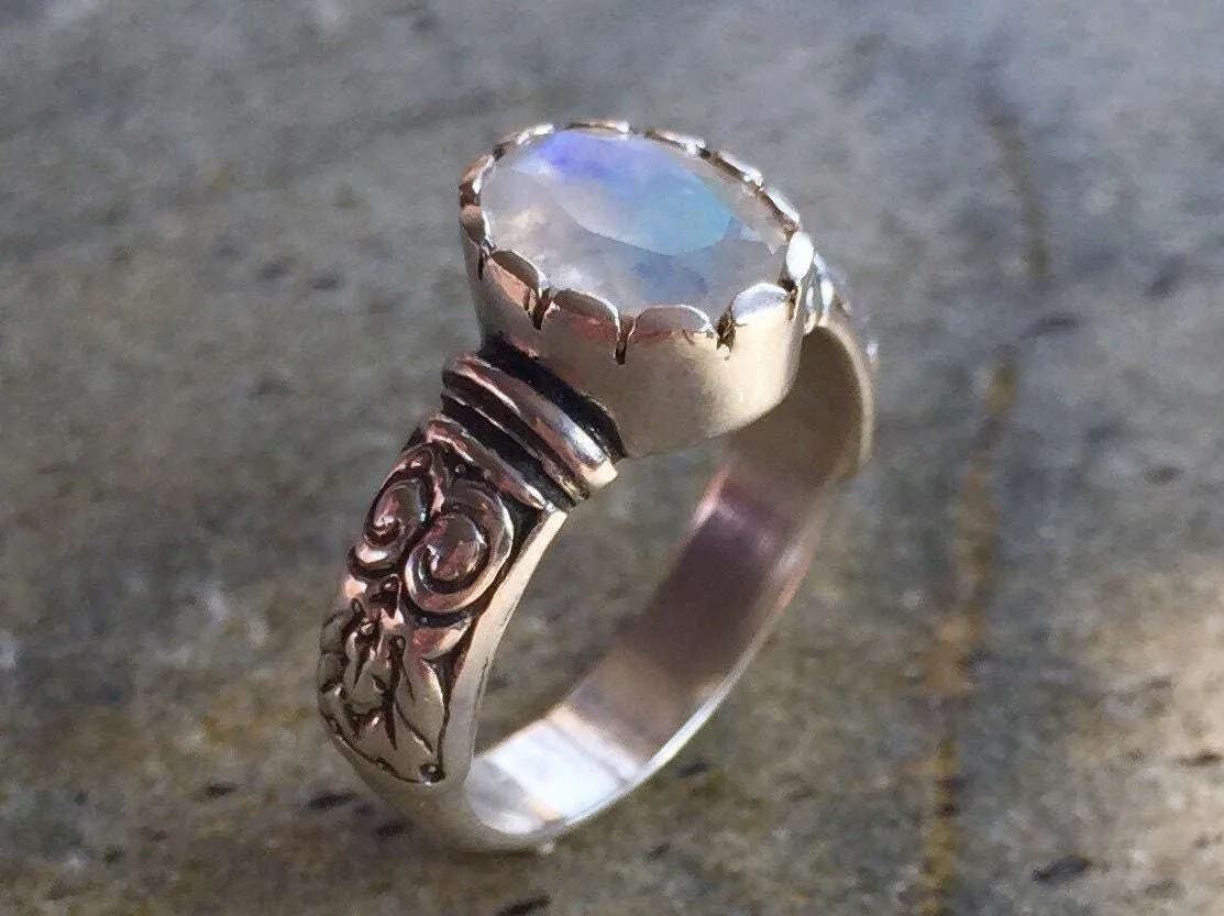 Moonstone Ring - Boho Silver Band - June Birthstone Ring