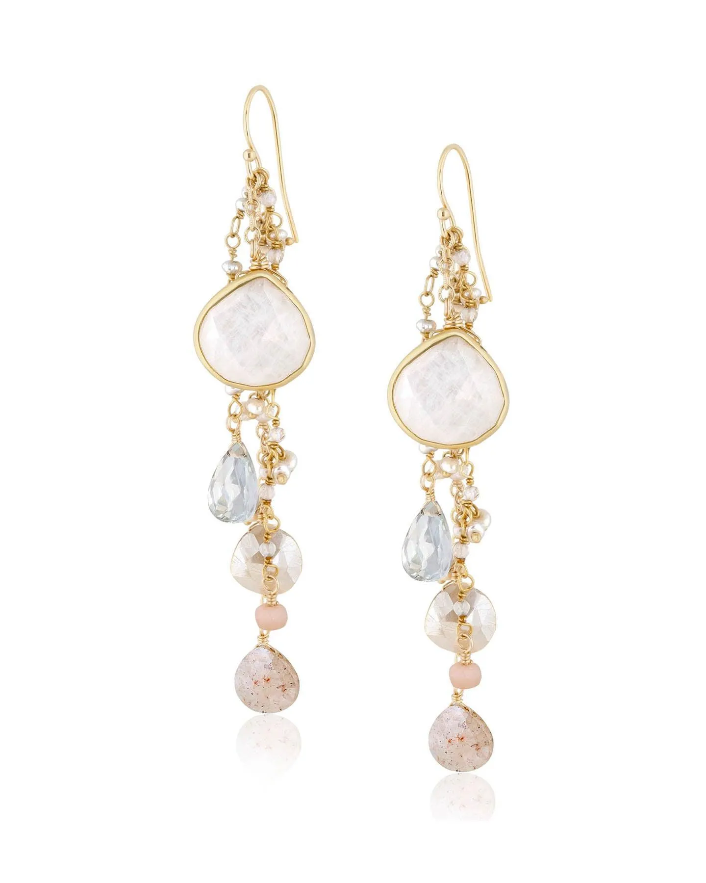 Multi Cluster Moonstone Dangle Earrings