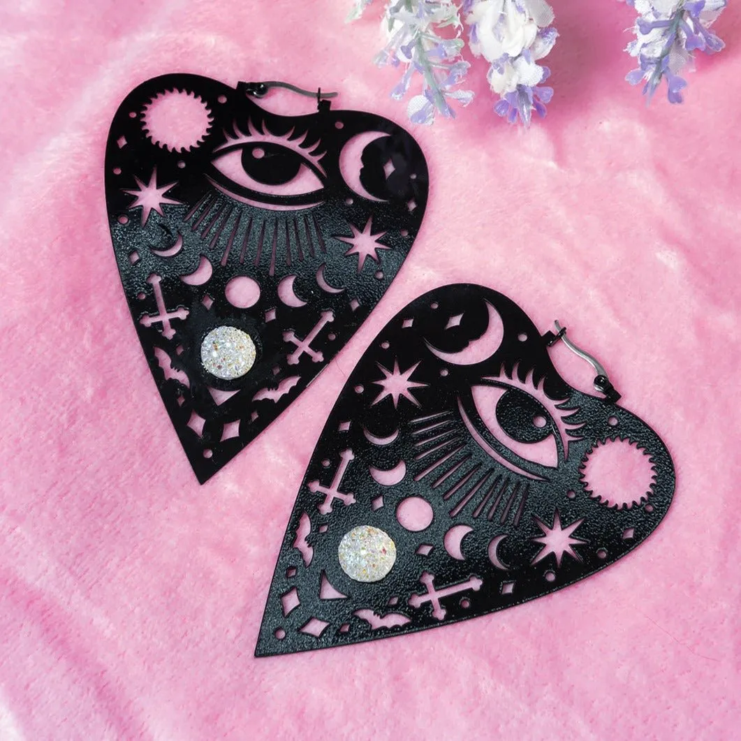 Mystical Ouija Planchette Hoop Earrings