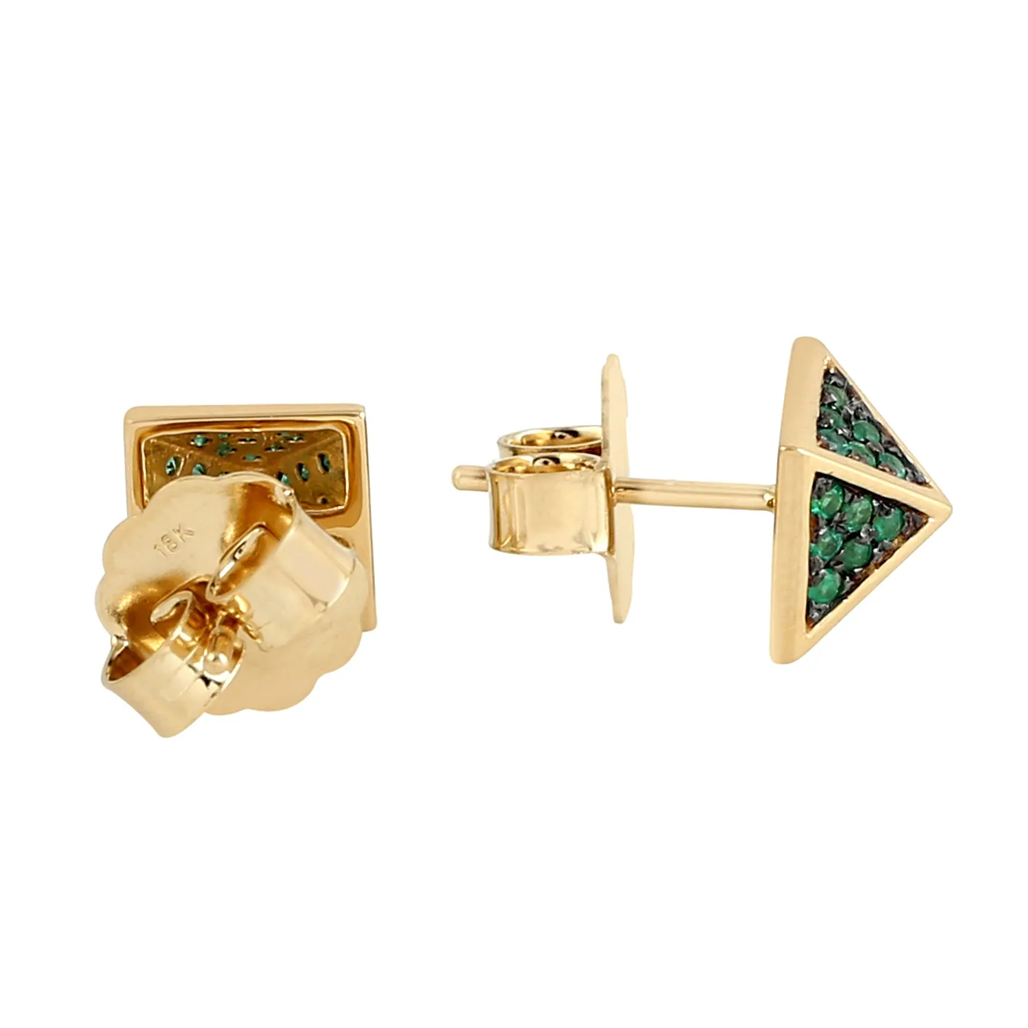 Natural Emerald Pave Spike Design Stud Earrings In 18k Yellow Gold