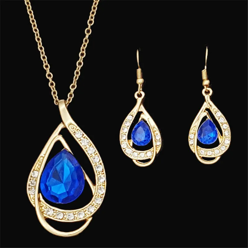 New Arrival African Costume Jewelry Sets Gold Plated Fashion Wedding Women Bridal Accessories Crystal Earring Necklace Set