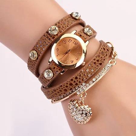 New Fashion Women Dress Watches Leather Strap Wristwatches Ladies Quartz Long Chain Luxury Heart Top Brand Casual