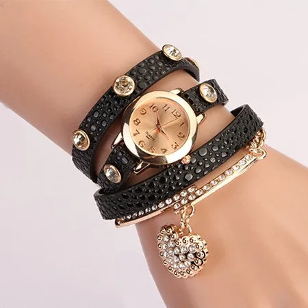 New Fashion Women Dress Watches Leather Strap Wristwatches Ladies Quartz Long Chain Luxury Heart Top Brand Casual