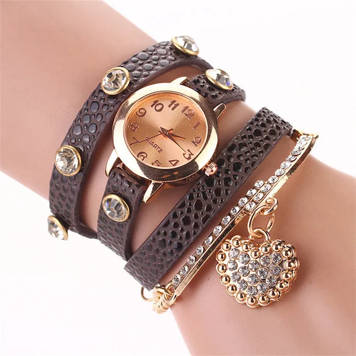 New Fashion Women Dress Watches Leather Strap Wristwatches Ladies Quartz Long Chain Luxury Heart Top Brand Casual