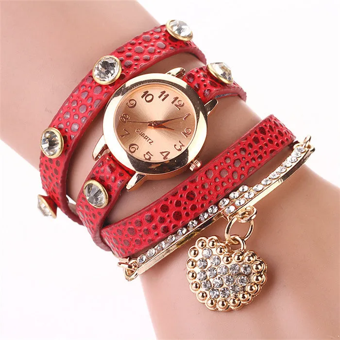 New Fashion Women Dress Watches Leather Strap Wristwatches Ladies Quartz Long Chain Luxury Heart Top Brand Casual