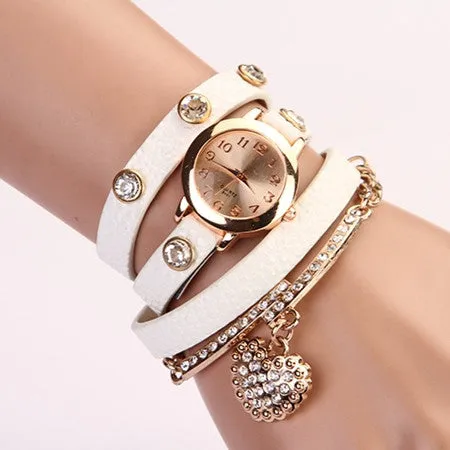 New Fashion Women Dress Watches Leather Strap Wristwatches Ladies Quartz Long Chain Luxury Heart Top Brand Casual