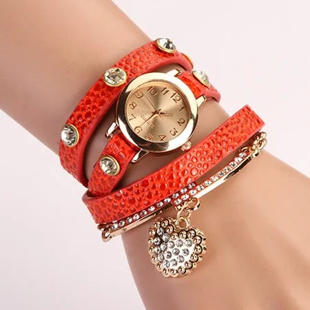 New Fashion Women Dress Watches Leather Strap Wristwatches Ladies Quartz Long Chain Luxury Heart Top Brand Casual