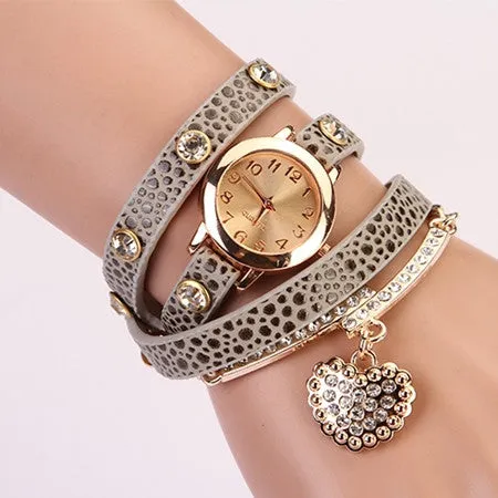 New Fashion Women Dress Watches Leather Strap Wristwatches Ladies Quartz Long Chain Luxury Heart Top Brand Casual