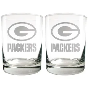 New - NFL Green Bay Packers Laser Etched Rocks Glass Set - 2pc