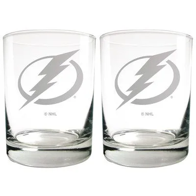 New - NHL Tampa Bay Lightning Laser Etched Rocks Glass Set - 2pc