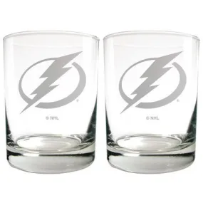 New - NHL Tampa Bay Lightning Laser Etched Rocks Glass Set - 2pc