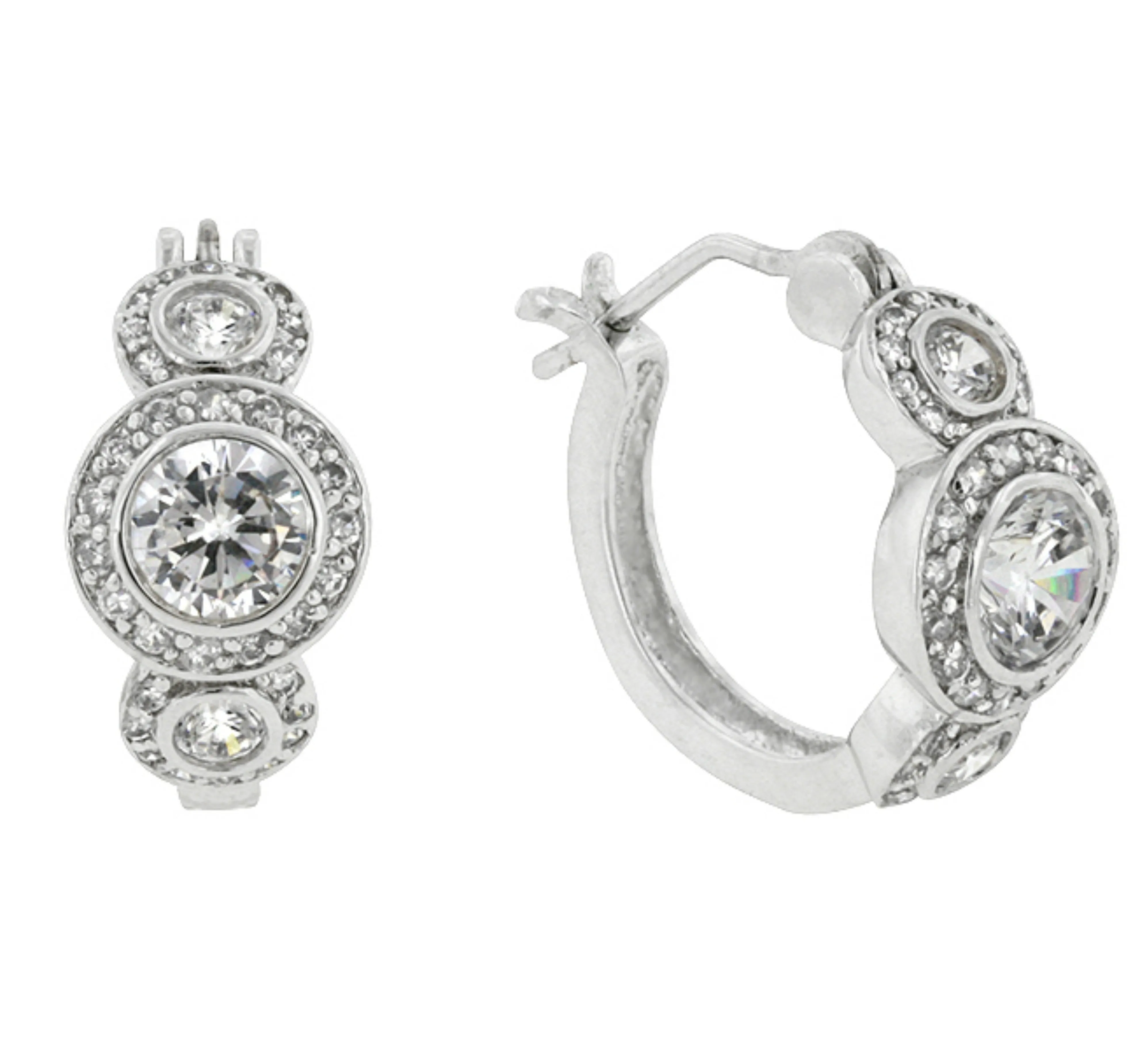 Nikki Vintage Three Stone Halo Huggie Earrings | 2ct