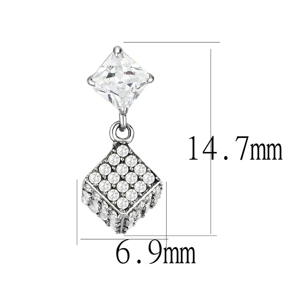 No Plating Stainless Steel Earrings with AAA Grade CZ in Clear for Women Clear Stone Color Style DA332