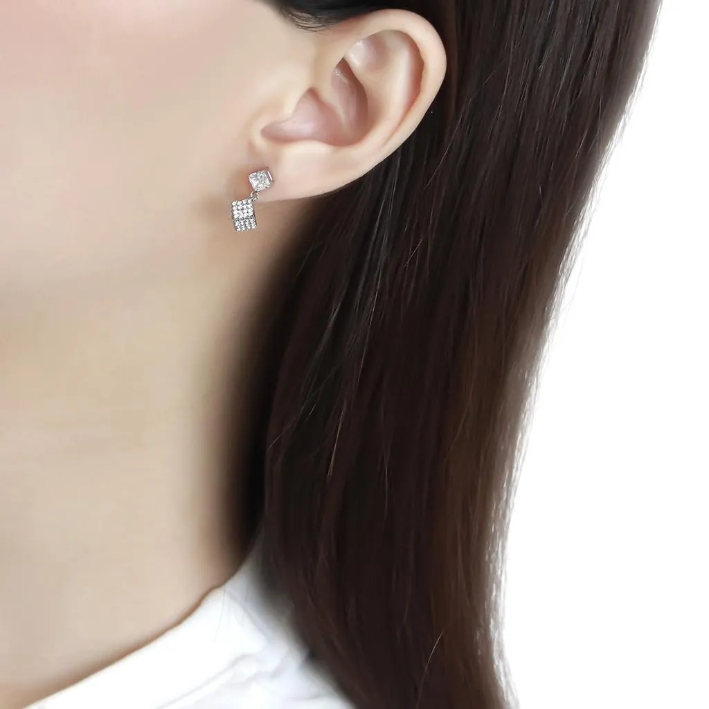 No Plating Stainless Steel Earrings with AAA Grade CZ in Clear for Women Clear Stone Color Style DA332