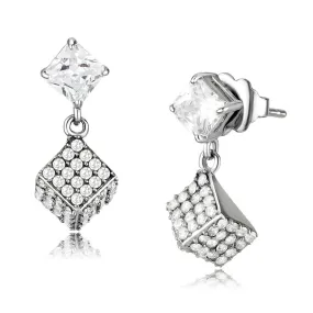 No Plating Stainless Steel Earrings with AAA Grade CZ in Clear for Women Clear Stone Color Style DA332