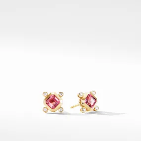 Novella Stud Earrings in 18K Yellow Gold with Pink Tourmaline and Diamonds