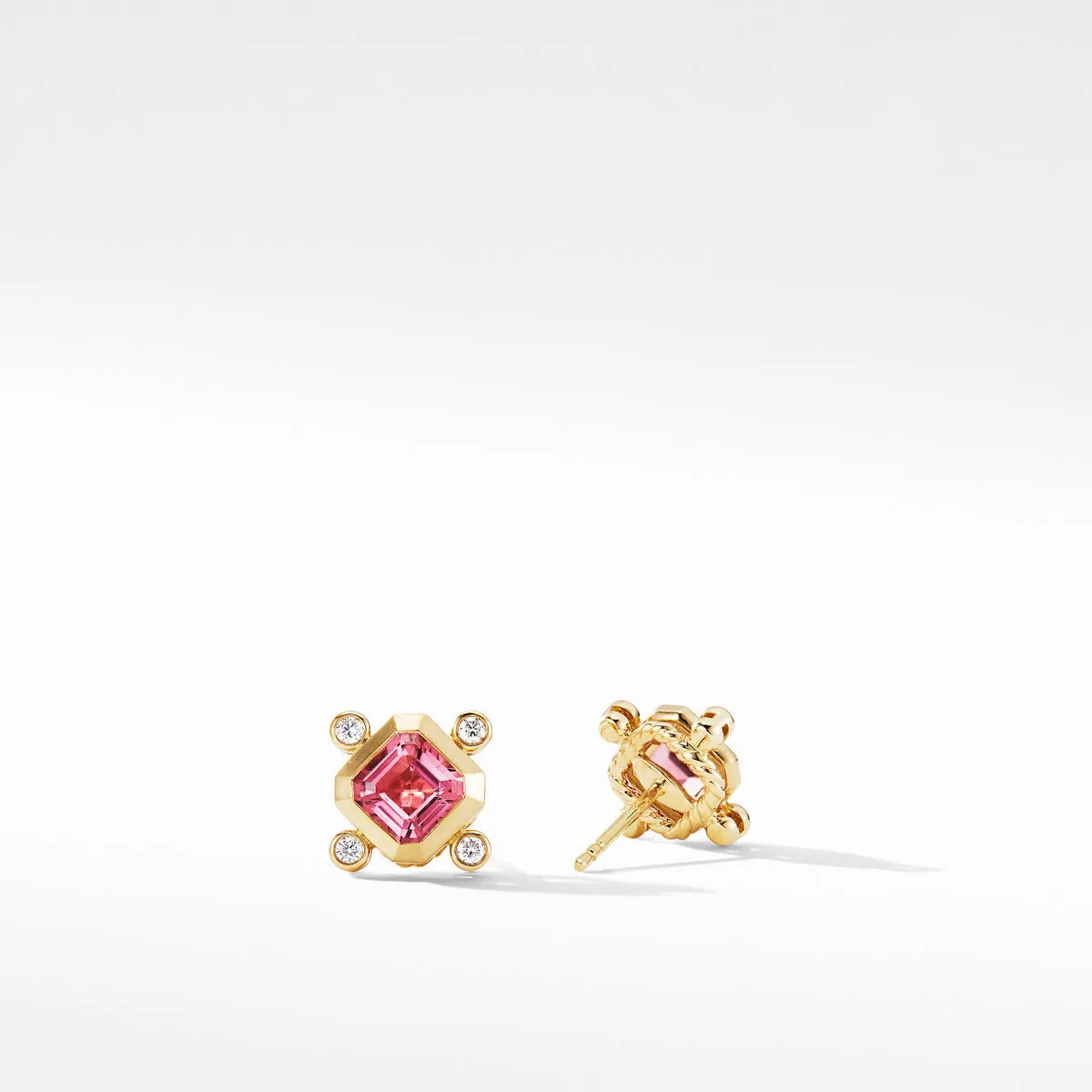 Novella Stud Earrings in 18K Yellow Gold with Pink Tourmaline and Diamonds