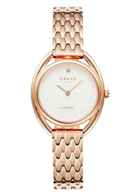 OBAKU JUVEL- FUCHSIA ROSE GOLD BRACELET DIAMOND PATTERN DIAL V286LXVISV