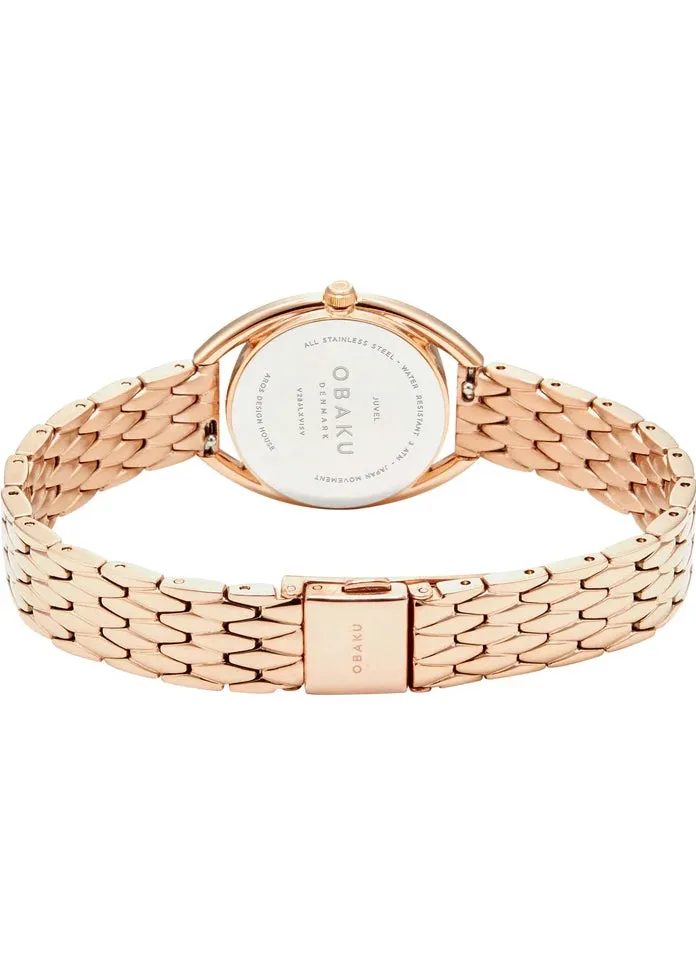 OBAKU JUVEL- FUCHSIA ROSE GOLD BRACELET DIAMOND PATTERN DIAL V286LXVISV