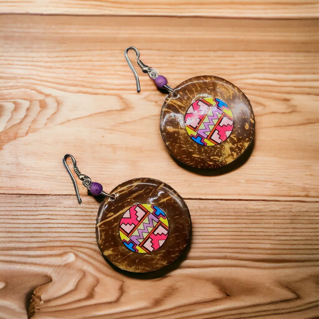 OLDTRIBES™ Wood Painted Pink Round Earrings