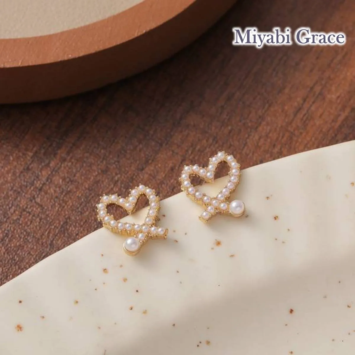 Open White Heart Pearl Gold Small Invisible Clip On Stud Earrings