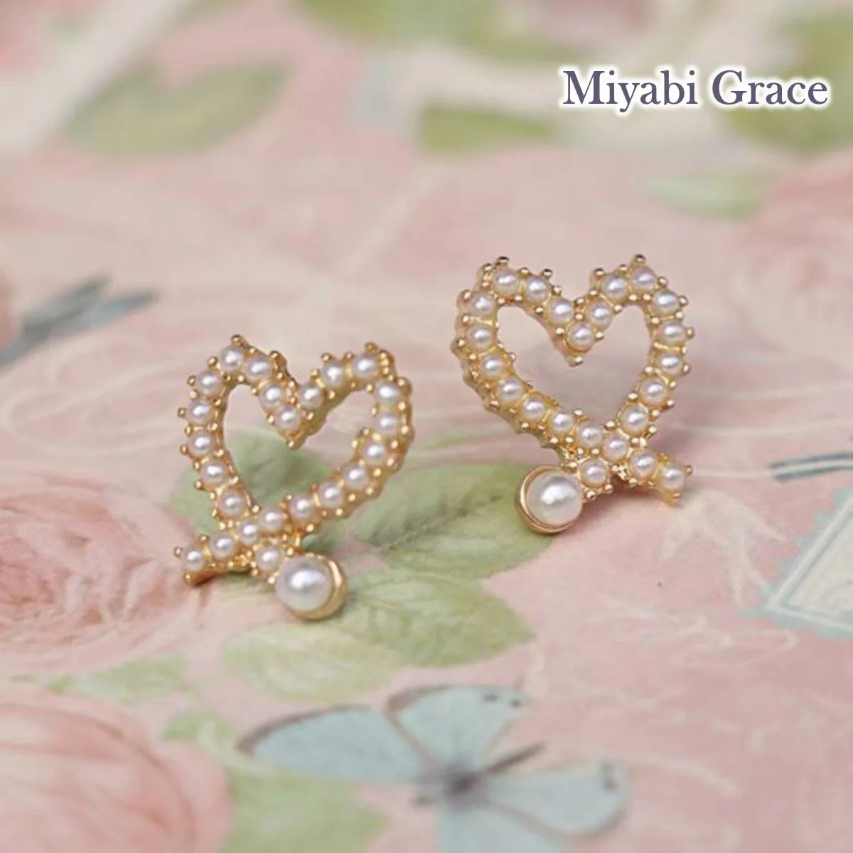 Open White Heart Pearl Gold Small Invisible Clip On Stud Earrings